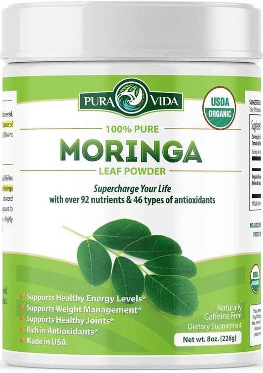 Moringa Powder | 7.05 Oz (200g) | Organic Drumstick Tree Leaves Powder for Tea, Drinks, & Smoothies | Natural Source of Vitamin C | for Joint Support