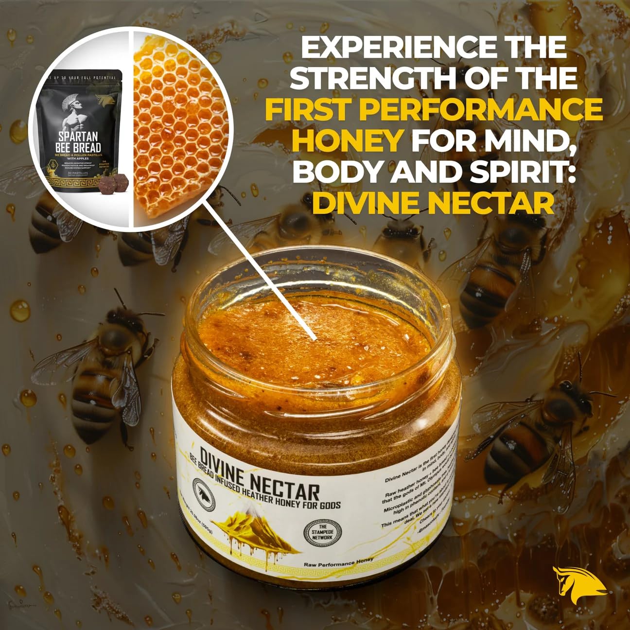 Divine Nectar Spartan Bee Bread Infused Heather Honey | Supercharged Performance, Recovery, and Vitality | 100% Raw and Pure