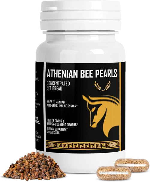 Bee Pollen Supplement Athenian Bee Pearls | Natural Immunity & Vitality Support Bee Pollen Capsule | Spartan Bee Bread Extract & Vitamin C | Non GMO, Nothing Synthetic, All Natural Organic Bee Pollen