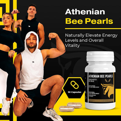 Bee Pollen Supplement Athenian Bee Pearls | Natural Immunity & Vitality Support Bee Pollen Capsule | Spartan Bee Bread Extract & Vitamin C | Non GMO, Nothing Synthetic, All Natural Organic Bee Pollen